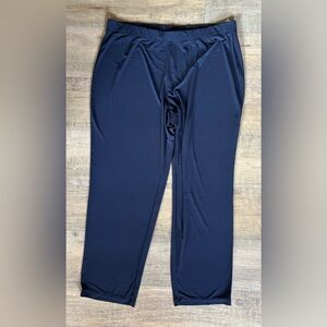 Susan Graver Essentials womens plus size 1X navy blue straight leg pull on pants
